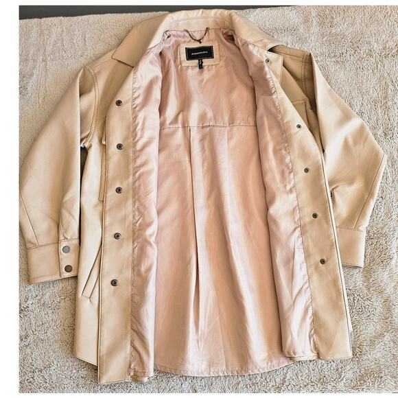 BCBGMaxAzria Faux-Leather Shirt Jacket Tan Oversized Fit Womens Sz Sm - Picture 5 of 13